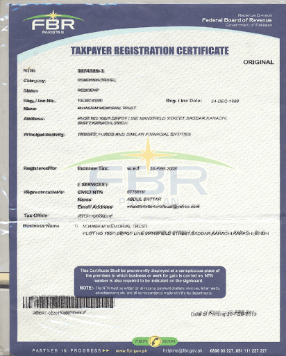 Fbr Tax Registration Certificate